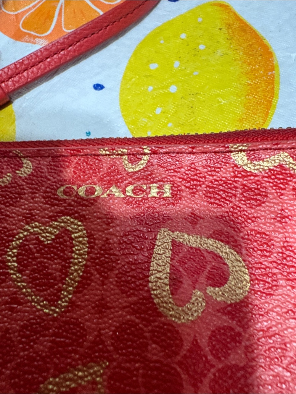 Coach Red Wristlet with Gold Heart Print - Picture 16 of 16